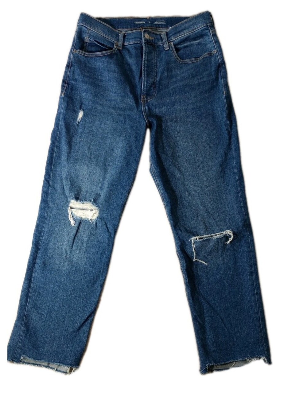 Old Navy Jeans Womens 12 Blue Extra High Rise Sky-Hi Straight Button Fly Denim